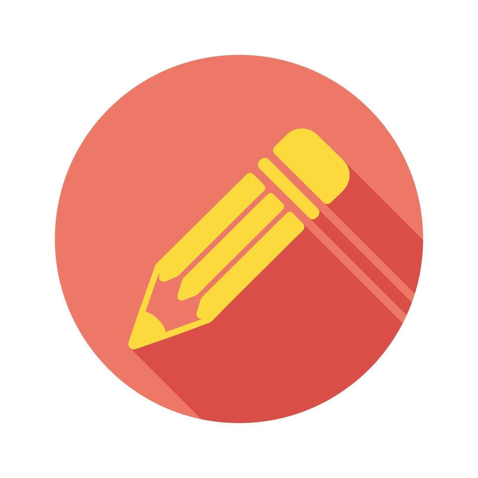 Yellow Pencil Drawing Tool Flat Icon on Red Circular Background with Shadow vector