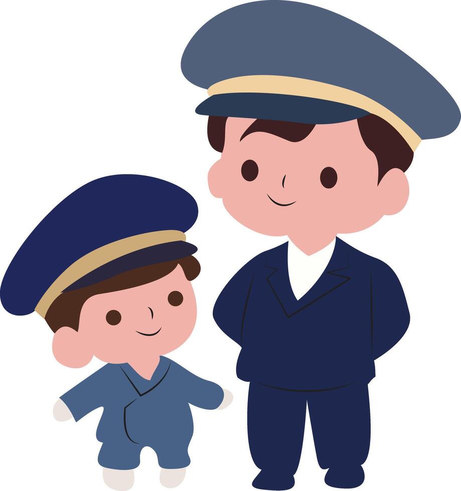 Father day, Cartoon Pilot Father Son Uniform vector