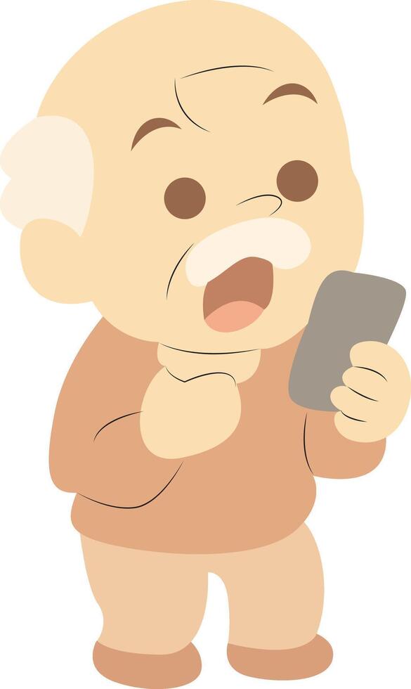 Elderly Man Surprised Smartphone Use vector
