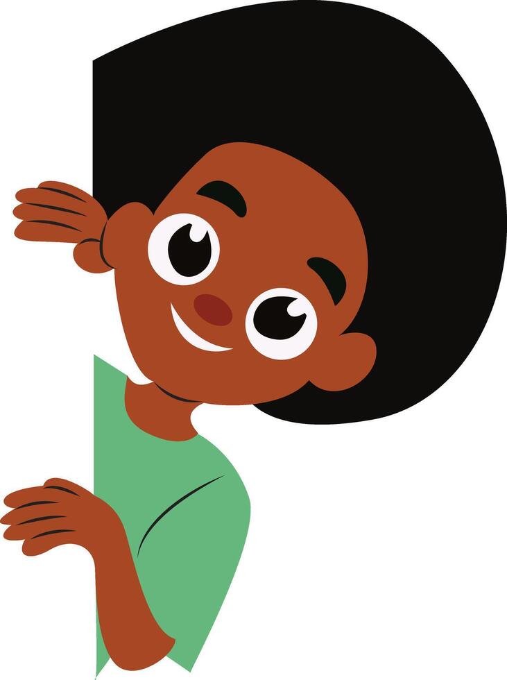 Playful Boy Peeking Round Corner Cartoon Illustration vector