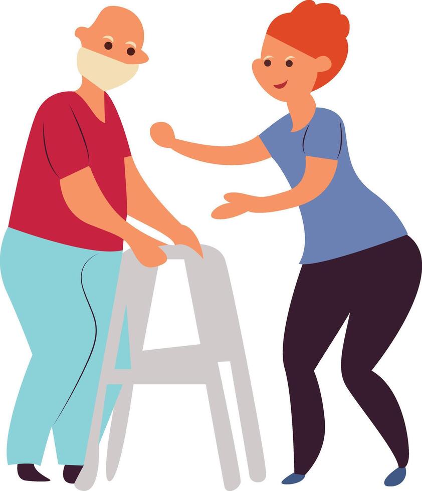 Elderly Man Walker Caregiver Support vector