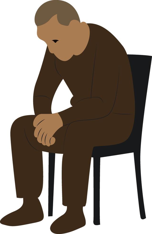 Sad Elderly Man Sitting Chair Alone vector