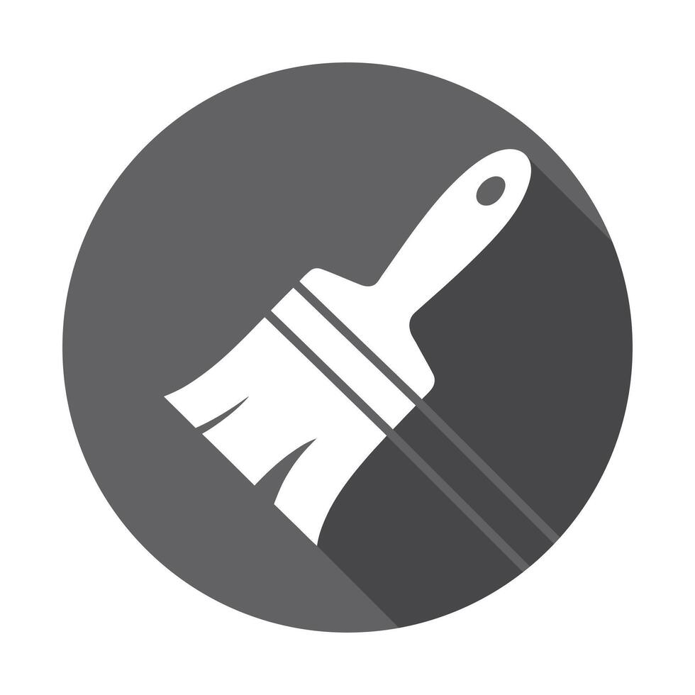 White Paintbrush Icon on Gray Circle with Shadow, Painter Tool Symbol Design vector