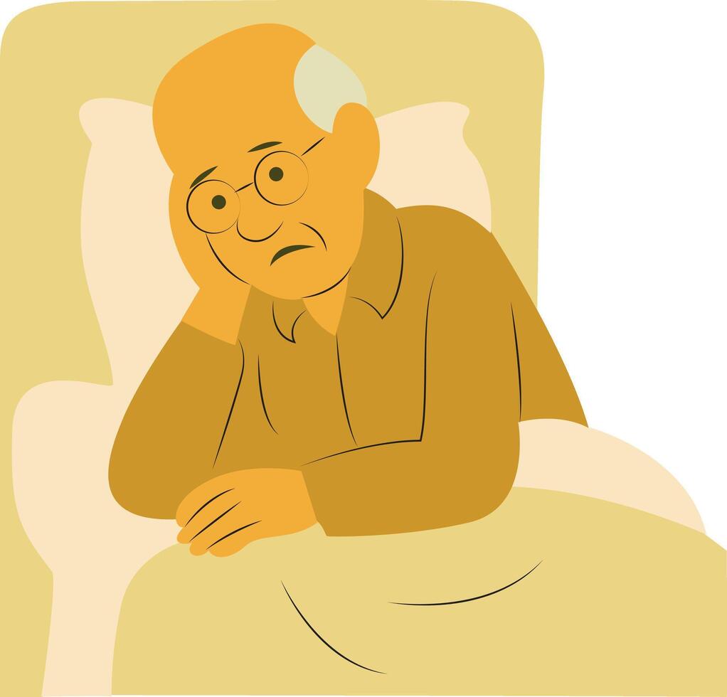 Elderly Man Bed Sad Depression Worrying vector
