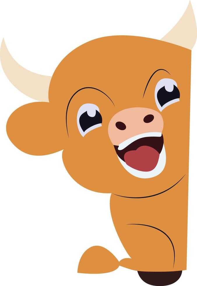 Happy Cartoon Bull Peeking Corner vector