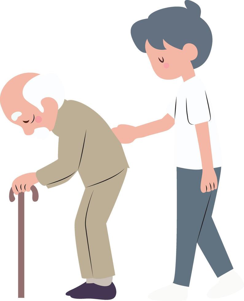 Elderly Man Assisted Walking Cane illustration vector