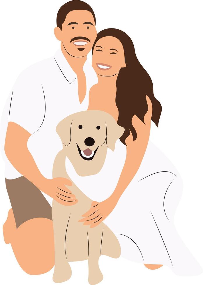 Happy Couple Dog Portrait Illustration vector