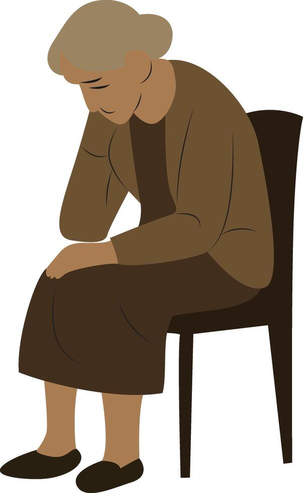 Elderly Woman Sitting Chair Sad Grief vector