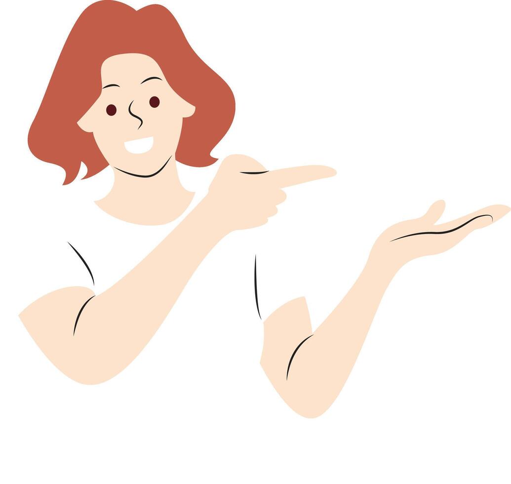 Woman Presenting Product, Pointing, Smiling vector