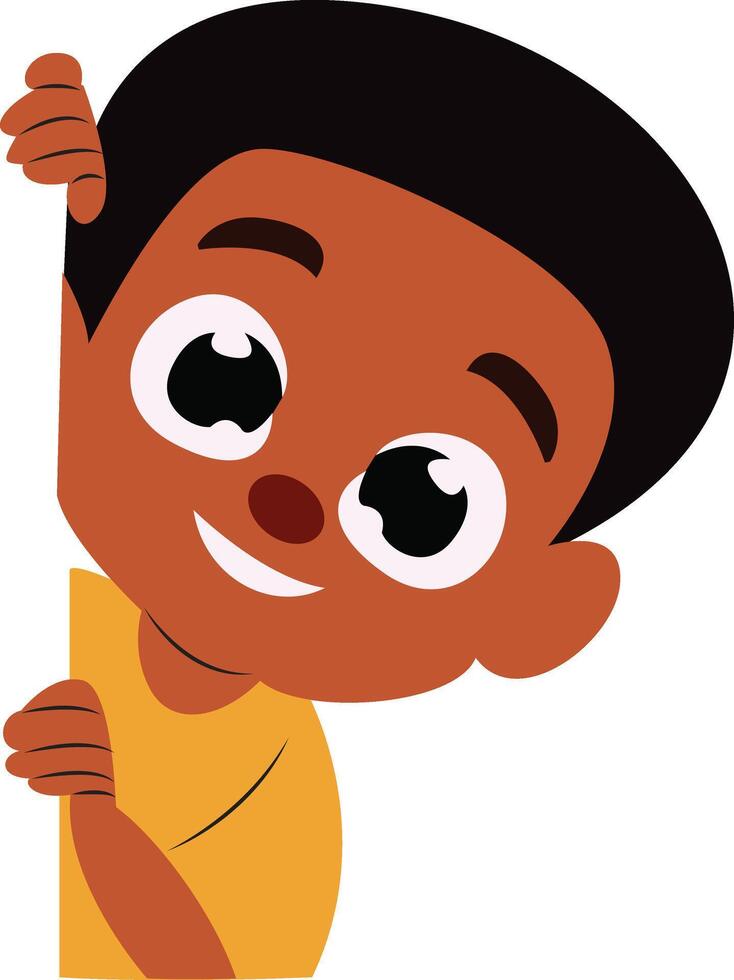 Delighted Boy Peeking From Corner Cartoon Illustration vector