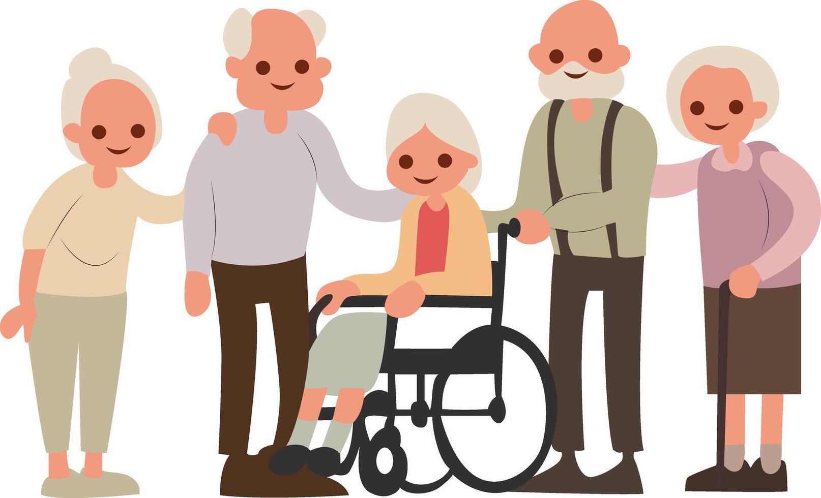 Senior Group Friends Wheelchair Support vector