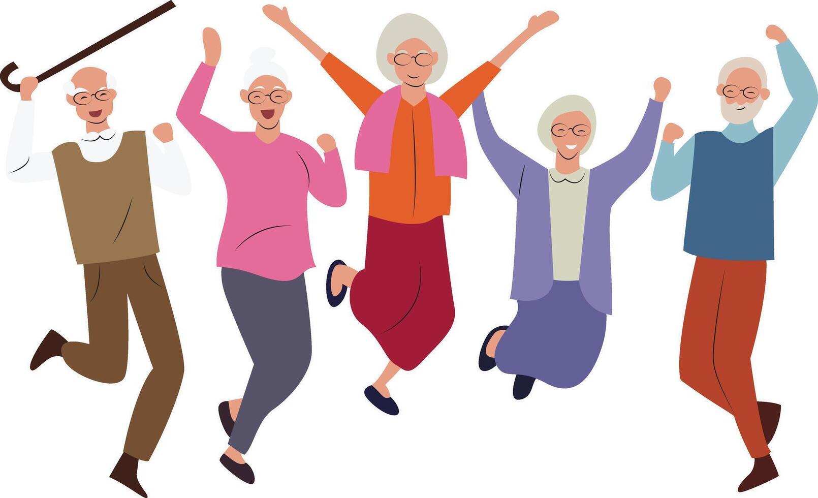 Happy Senior Citizens Joyfully Jumping vector