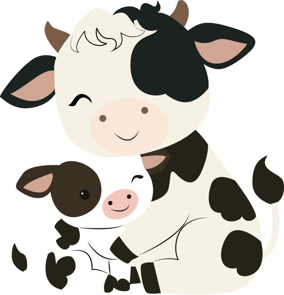 Cute Cow Mother Calf Hug Illustration vector