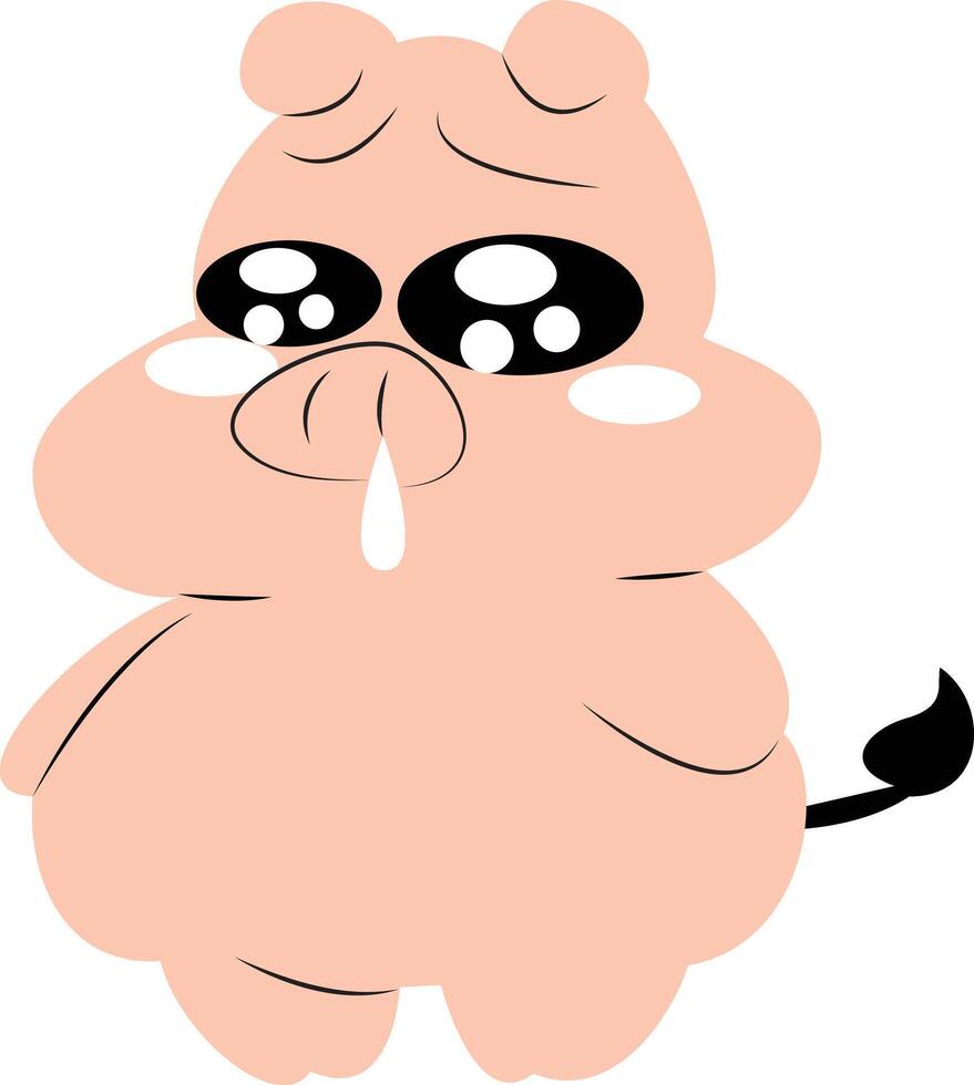 Sad Cartoon Pig Crying Illustration vector