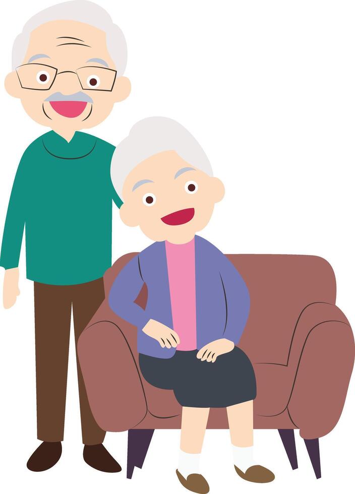 Happy Elderly Couple Sitting Sofa vector