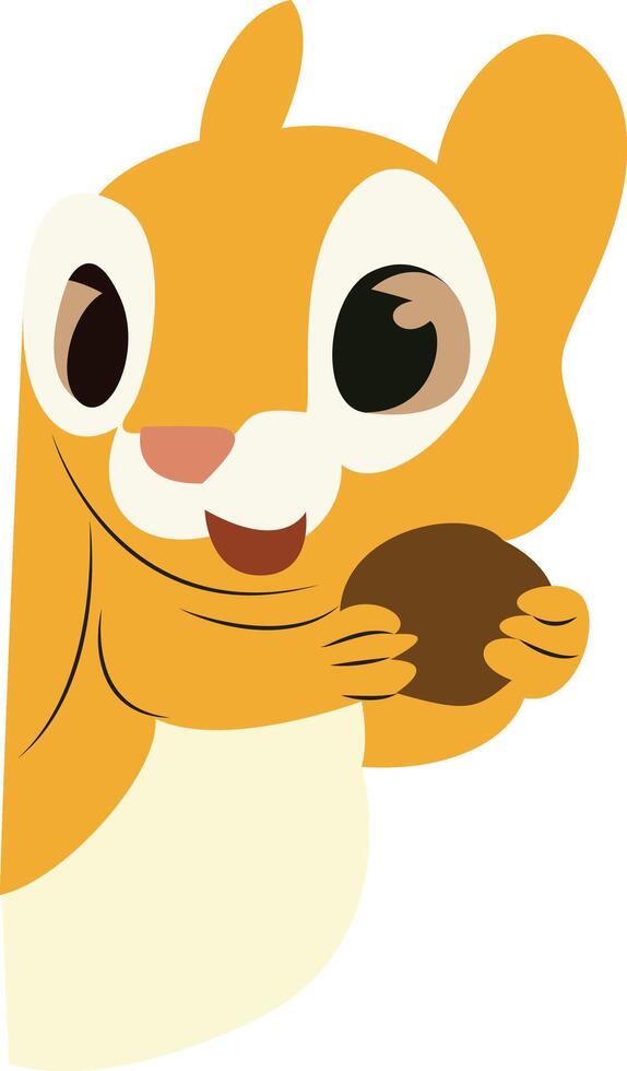 Cute Cartoon Squirrel Holding Nut Peeking vector