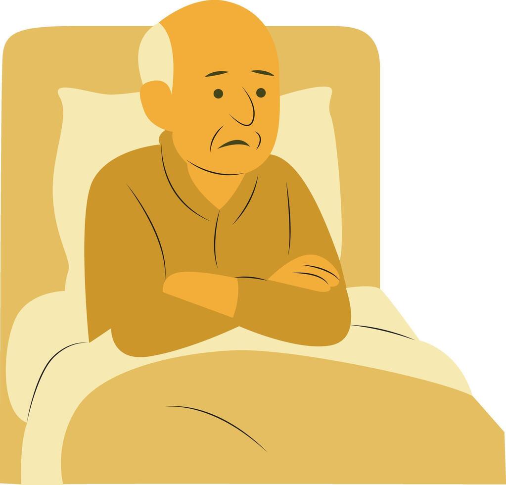Elderly Man Sad Bed Resting Illustration vector