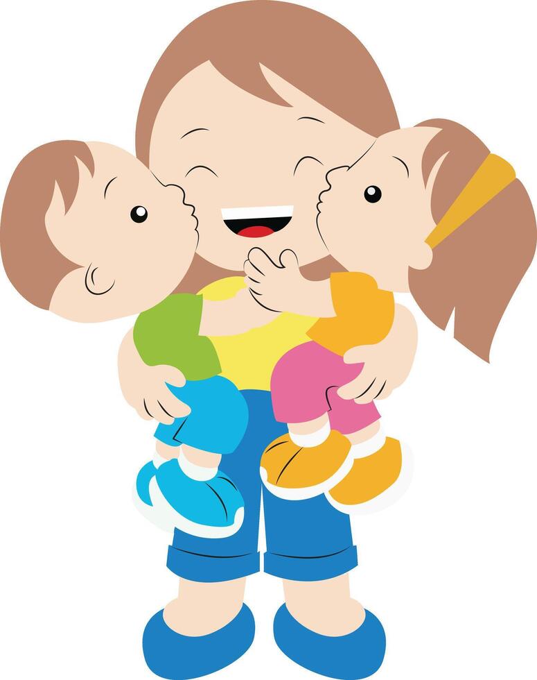 Mother day, Mother Twins Kissing Happy Family vector