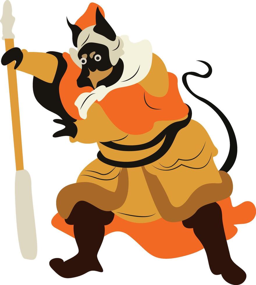 Monkey King, Stylized Art, Weapon, Orange, Black. vector