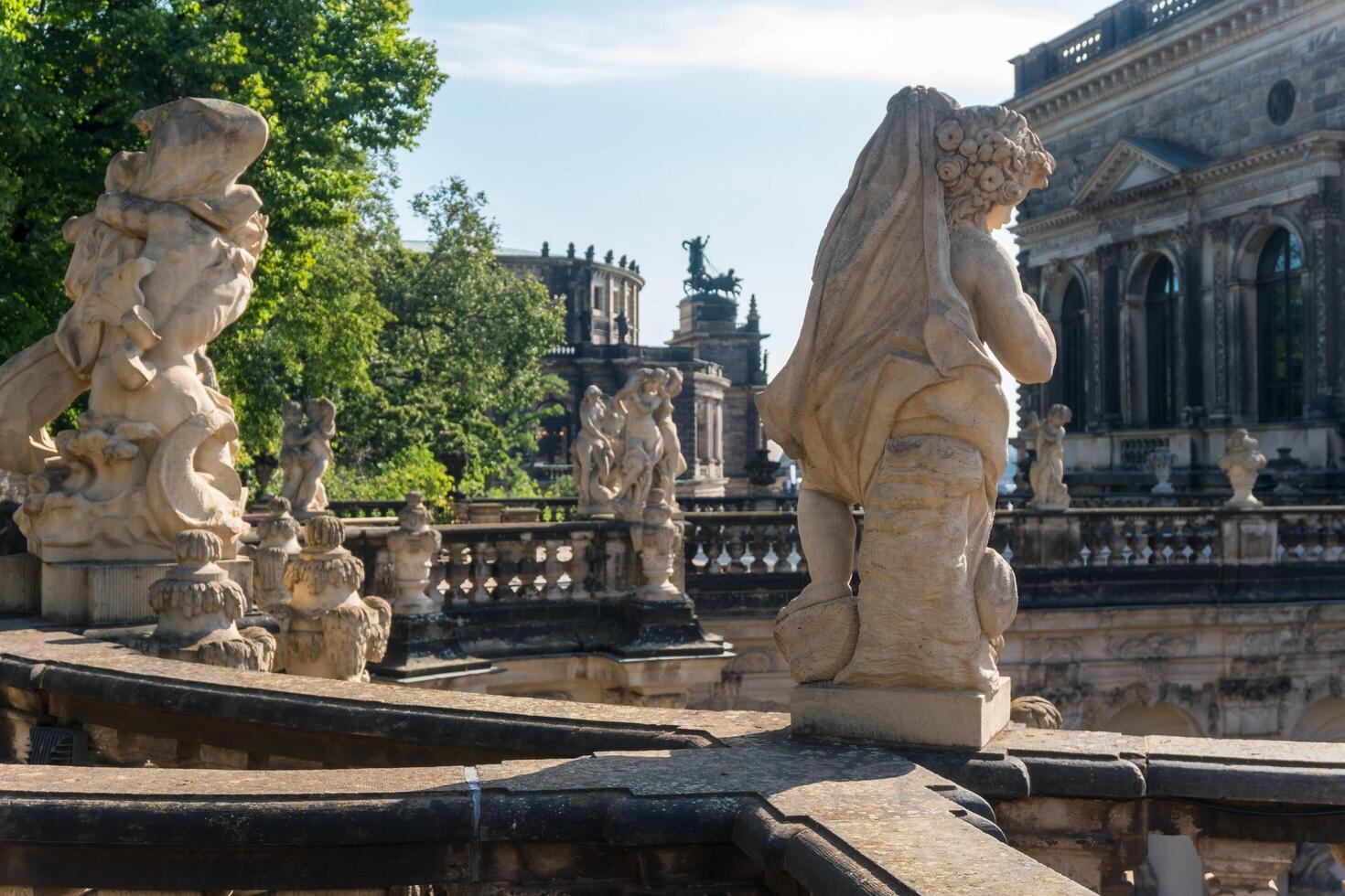 Dresden, Germany-august 16, 2022-view of the vast Zwinger complex, one of the most important baroque monuments in the city, during a sunny day. photo