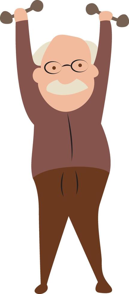 Elderly Man Lifting Dumbbells Exercise vector