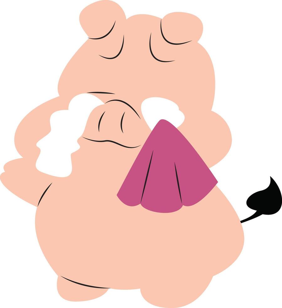 Sad Pig Cartoon Crying Tissue vector