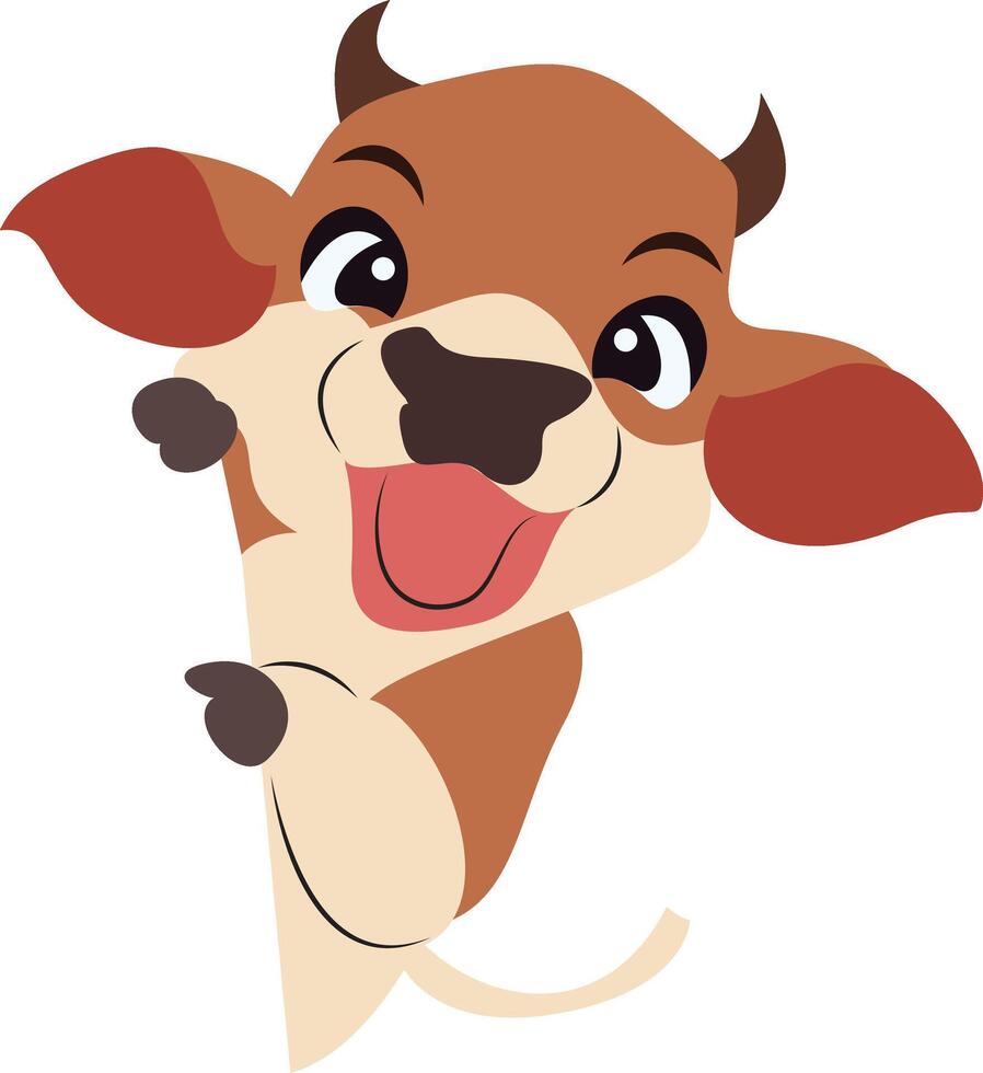 Happy Cartoon Calf Peeking Corner vector