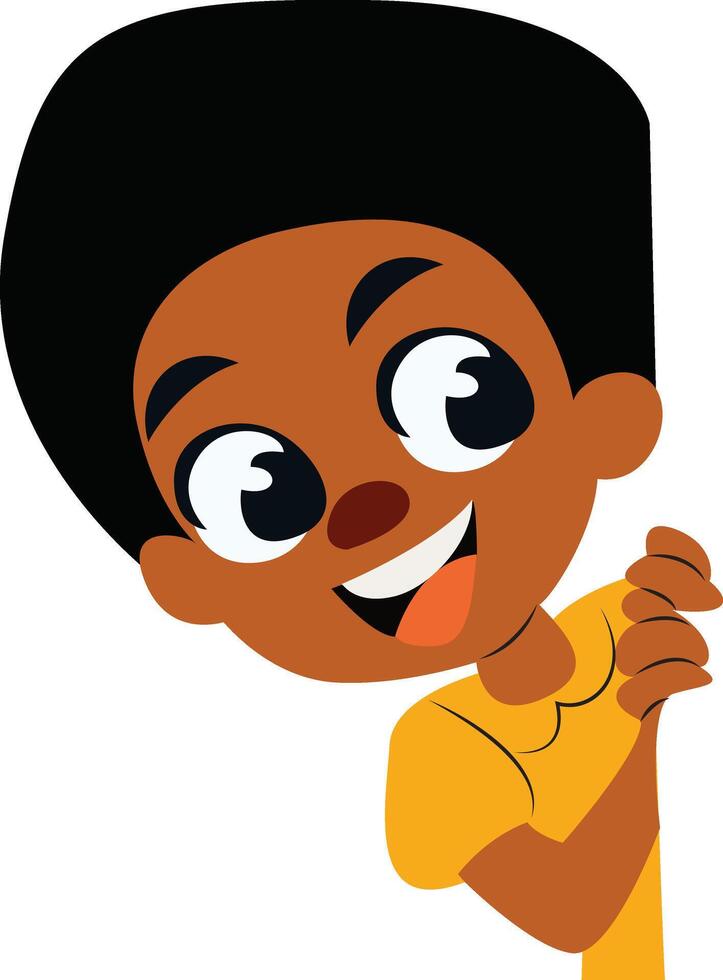 Happy Brown Boy Cartoon Peeking Fun vector