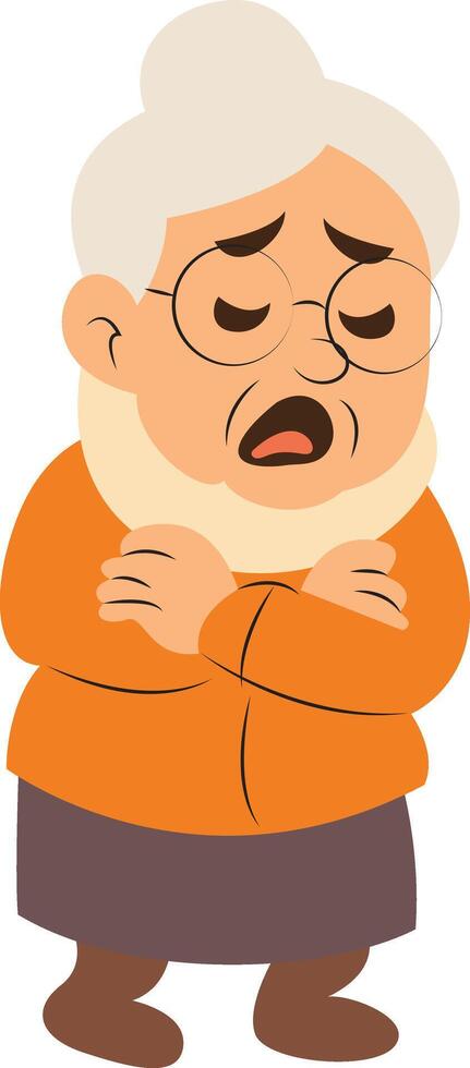 Elderly Woman Cold Arms Crossed Cartoon vector