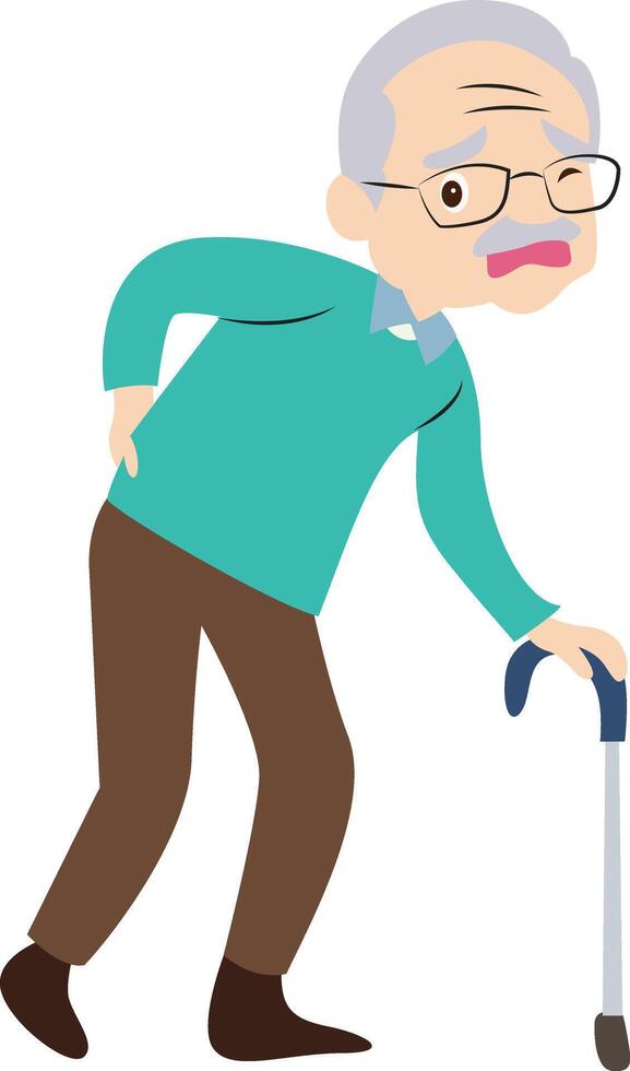 Elderly Man Back Pain Walking Stick vector