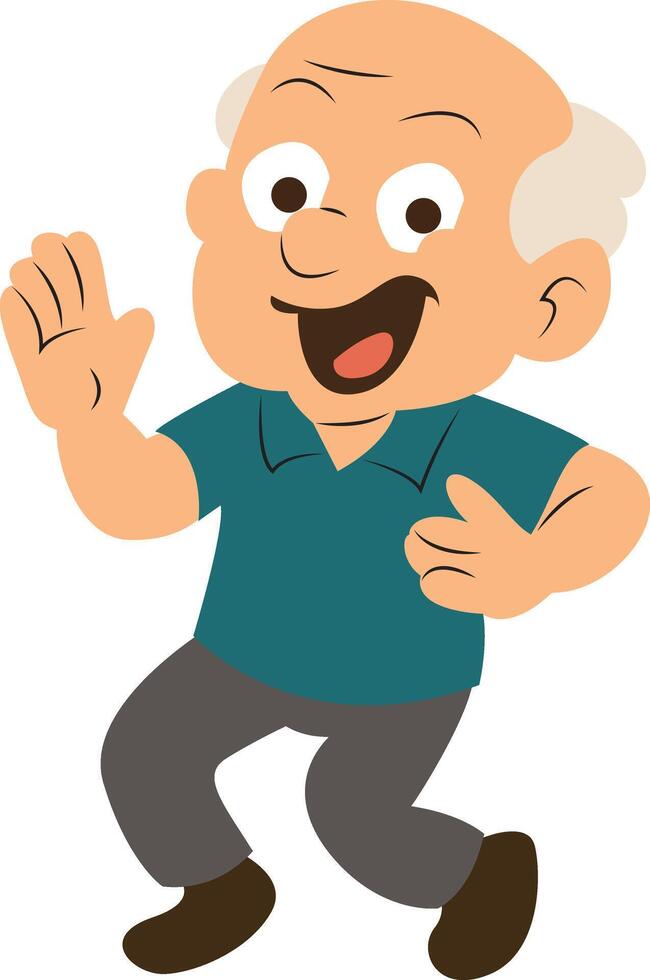 Happy Elderly Man Cartoon Jumping. vector