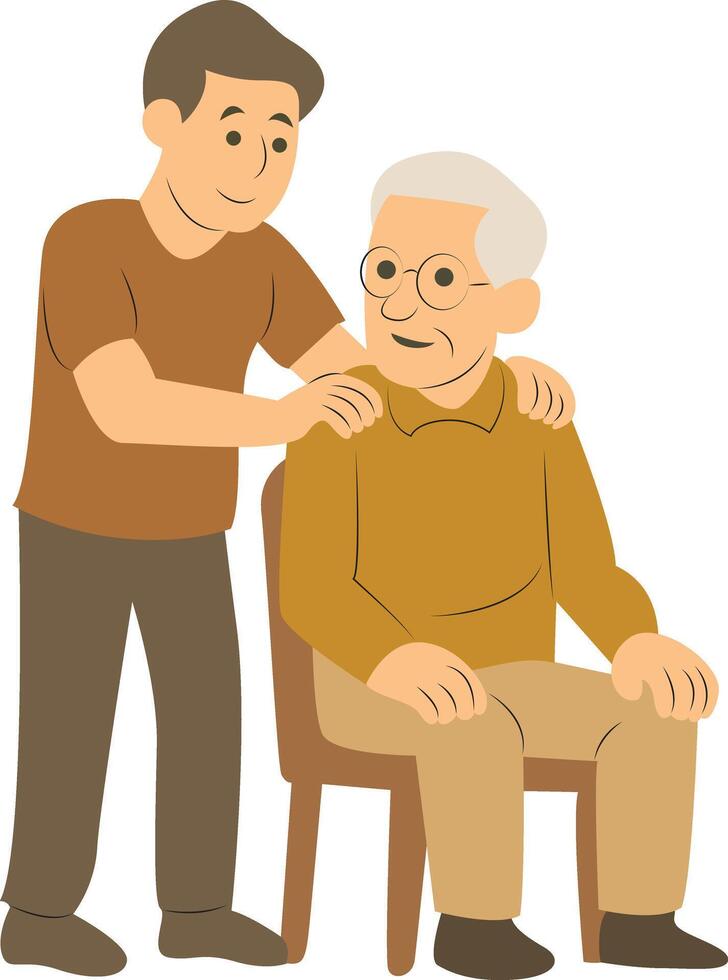 Son Supporting Elderly Father Chair vector