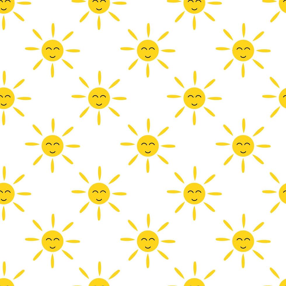 Seamless Pattern. Smiling Face Sun. flat illustration. vector