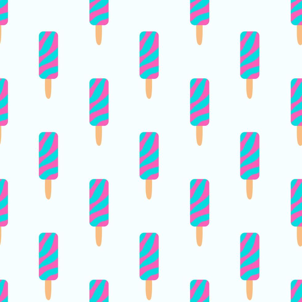 Seamless pattern. Striped Ice cream on stick. Summer time sweet food background. flat illustration. vector