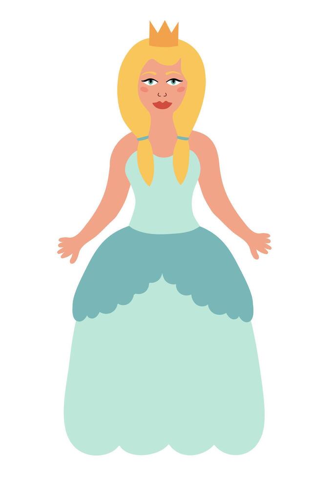 Blond fairy tale princess on white background. Children illustration. Flat. vector
