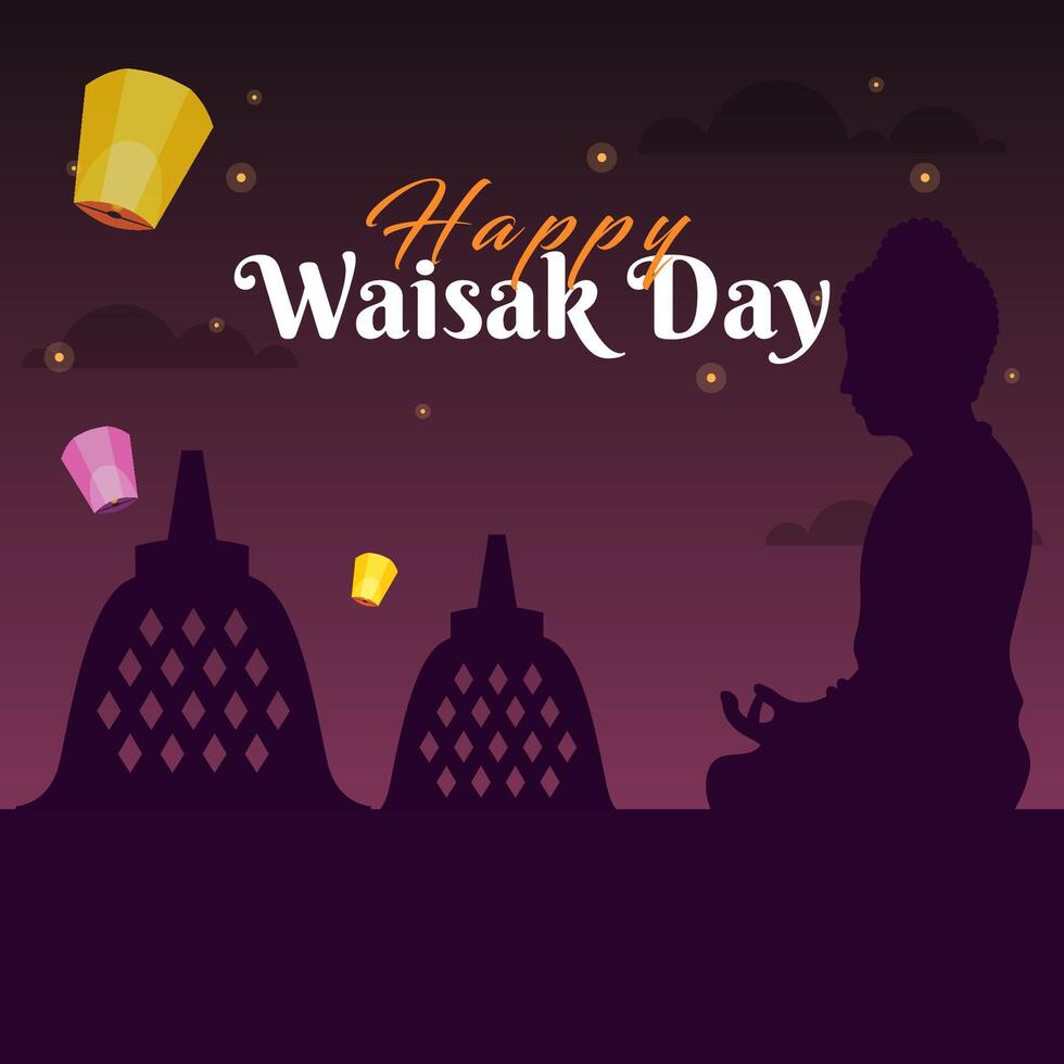 Vesak Day Celebration with Temple Silhouette buddha vector