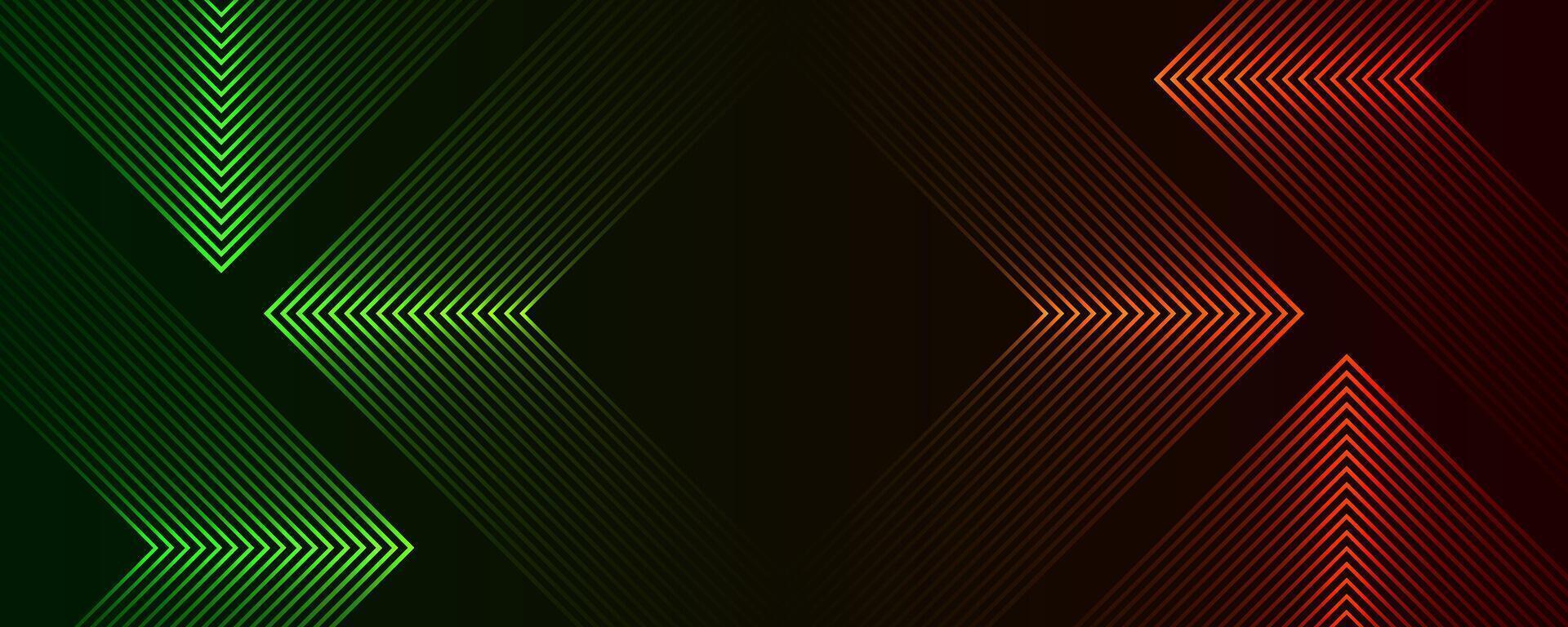 3D green red techno abstract background overlap layer on dark space with arrows lines effect decoration. Modern graphic design element stripes style concept for web banner, flyer, or brochure cover vector