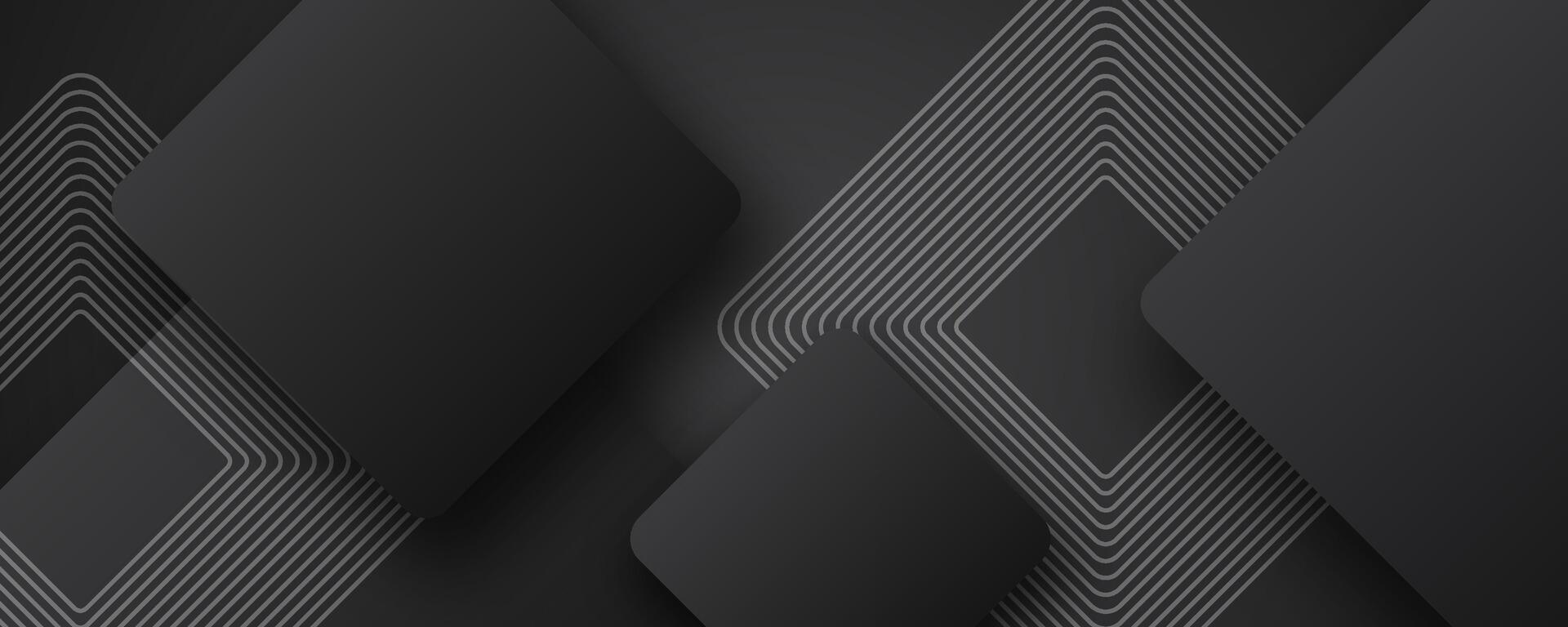 3D black abstract background overlap layer on dark space with rounded squares effect decoration. Modern graphic design element cutout style concept for web banner, art, flyer, card, or brochure cover vector