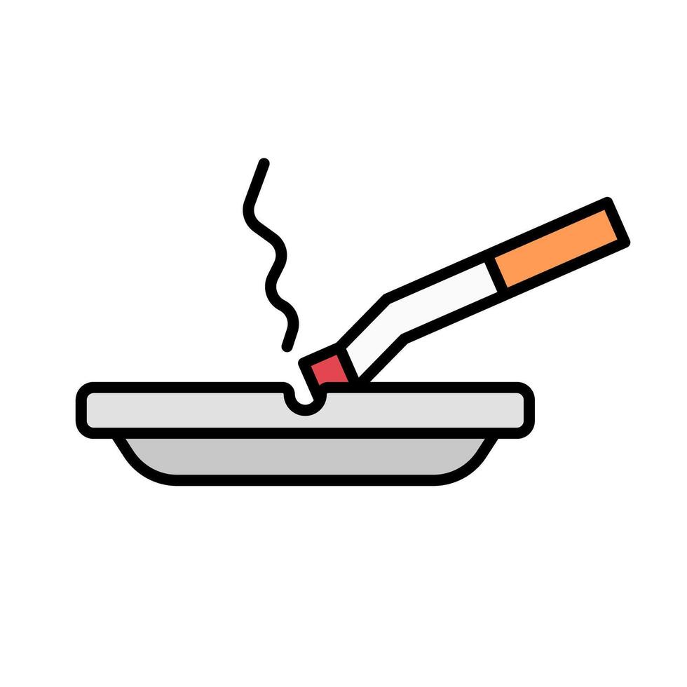 Flat design ashtray and cigarette icon. vector
