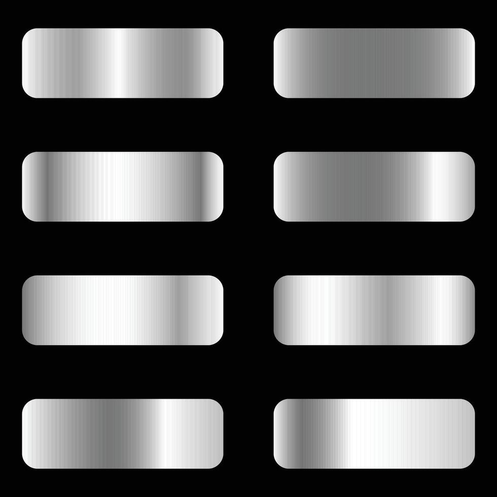 Eight silver rectangular buttons with metallic gradient on a black background vector