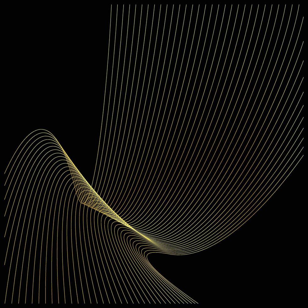 Abstract gold lines flowing across a black background creating a sense of movement vector