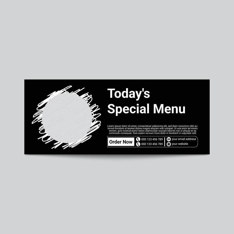 Elegant Todays Special Menu Banner Template In Black And White Design vector