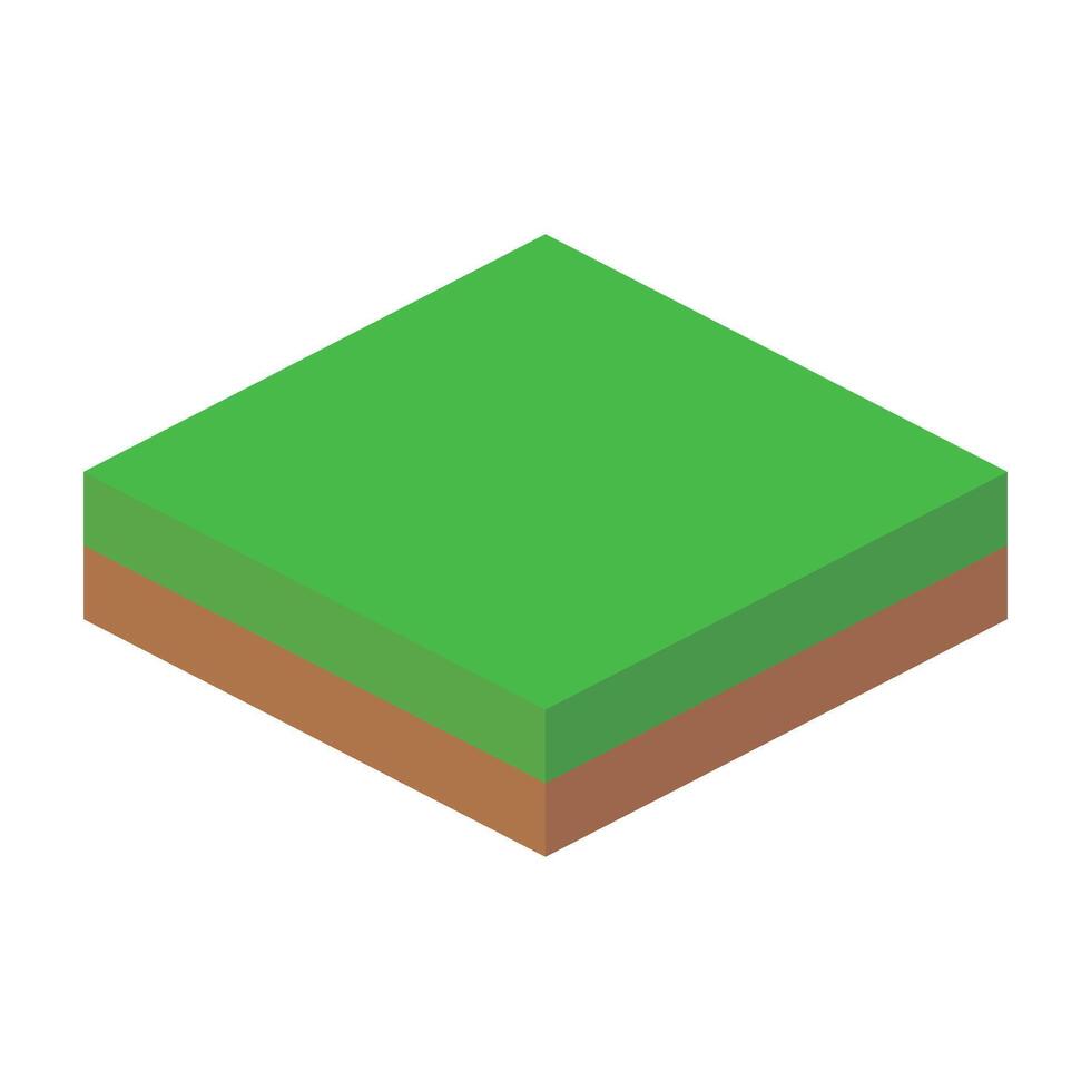 Isometric Green Land with Soil Layers icon. vector