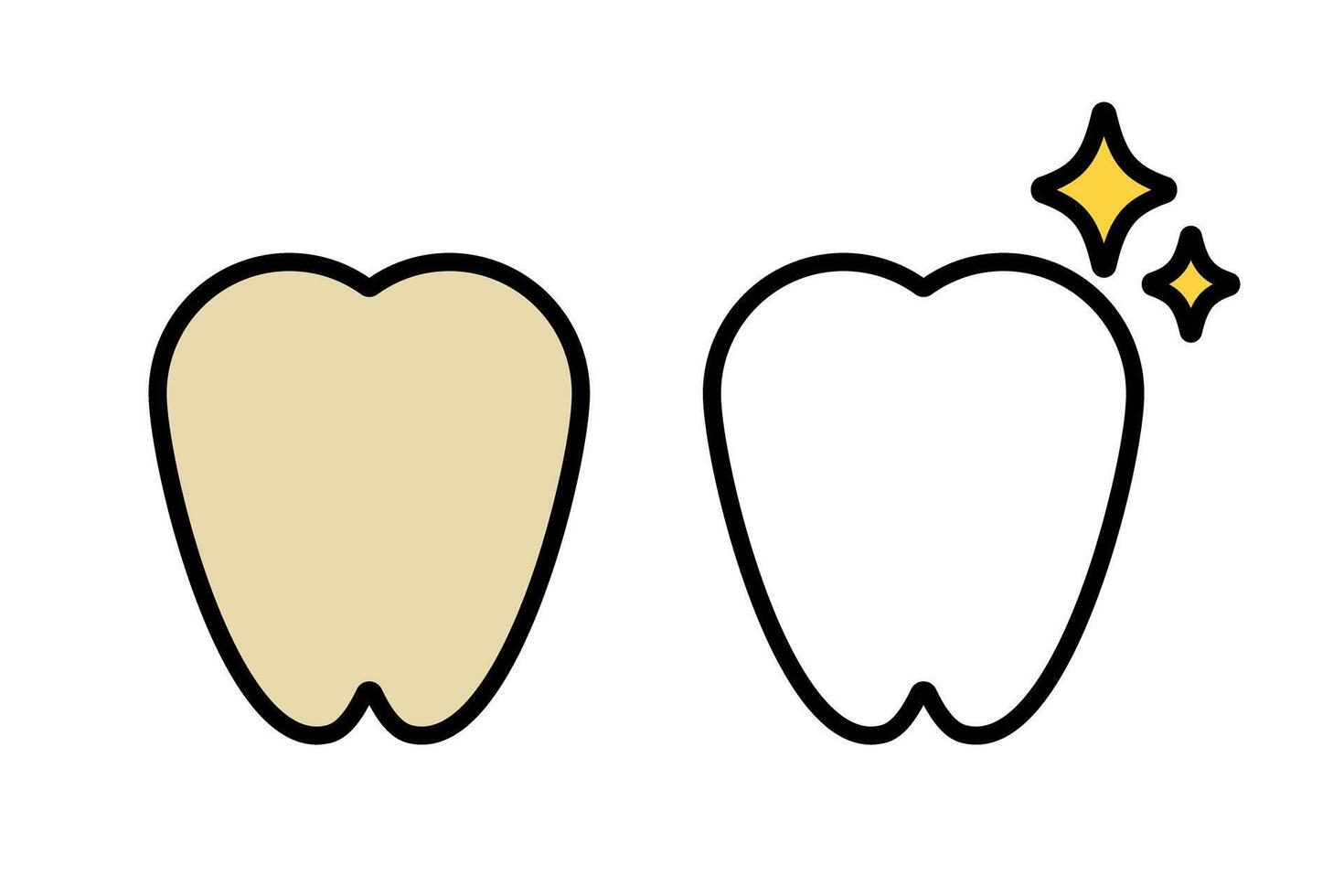 Yellow tooth and clean white tooth icon set. vector