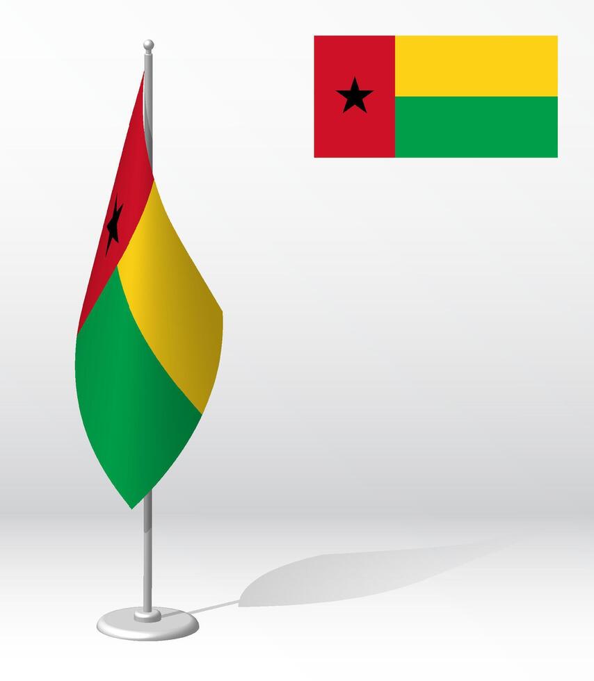 GUINEA BISSAU flag on flagpole for registration of solemn event, meeting foreign guests. National independence day of GUINEA. Realistic 3D on white vector