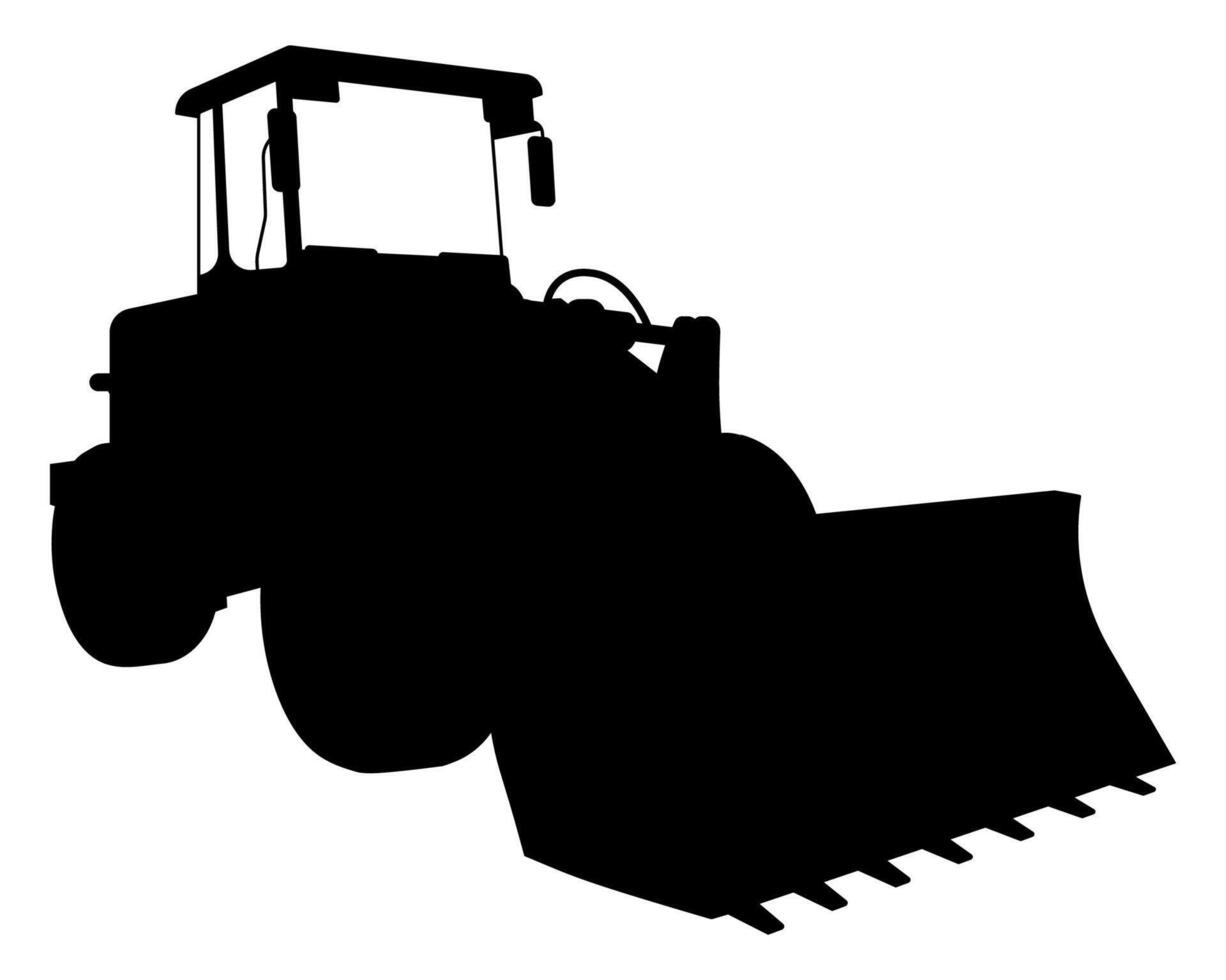 Silhouette of Construction equipment loader, bulldozer for earthworks. Industrial machinery and equipment. Isolated on white vector