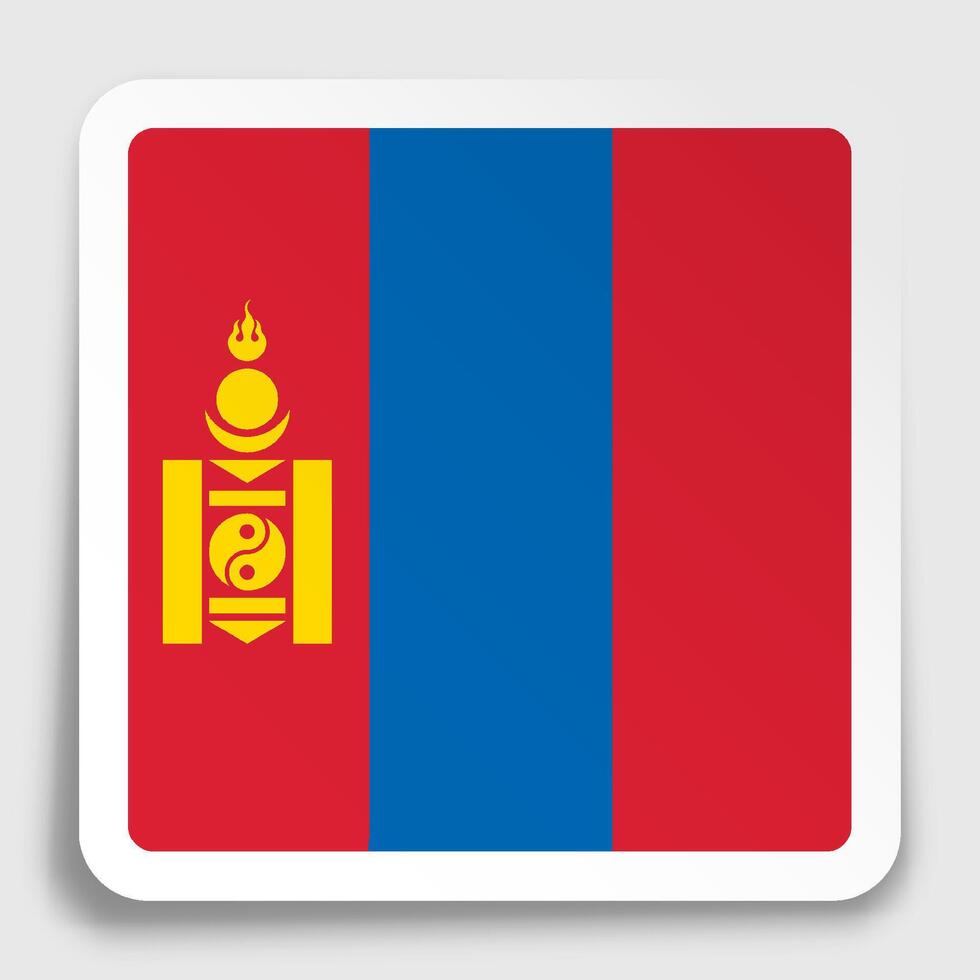 MONGOLIA flag icon on paper square sticker with shadow. Button for mobile application or web. image vector