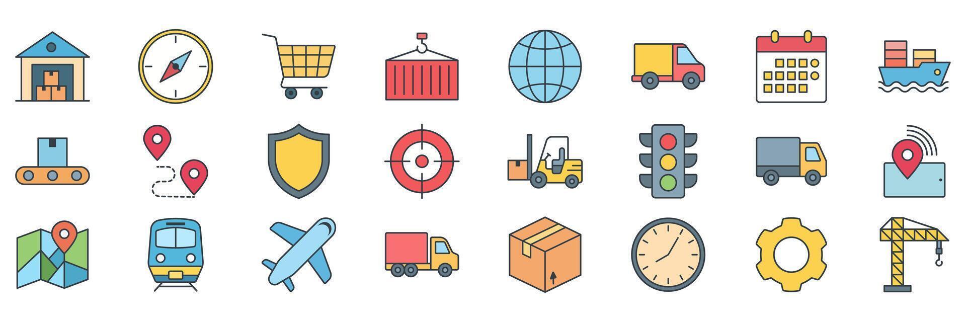 Logistics , Included icons as Truck, Airplane, Hand Truck, Traffic Light and more symbols collection vector