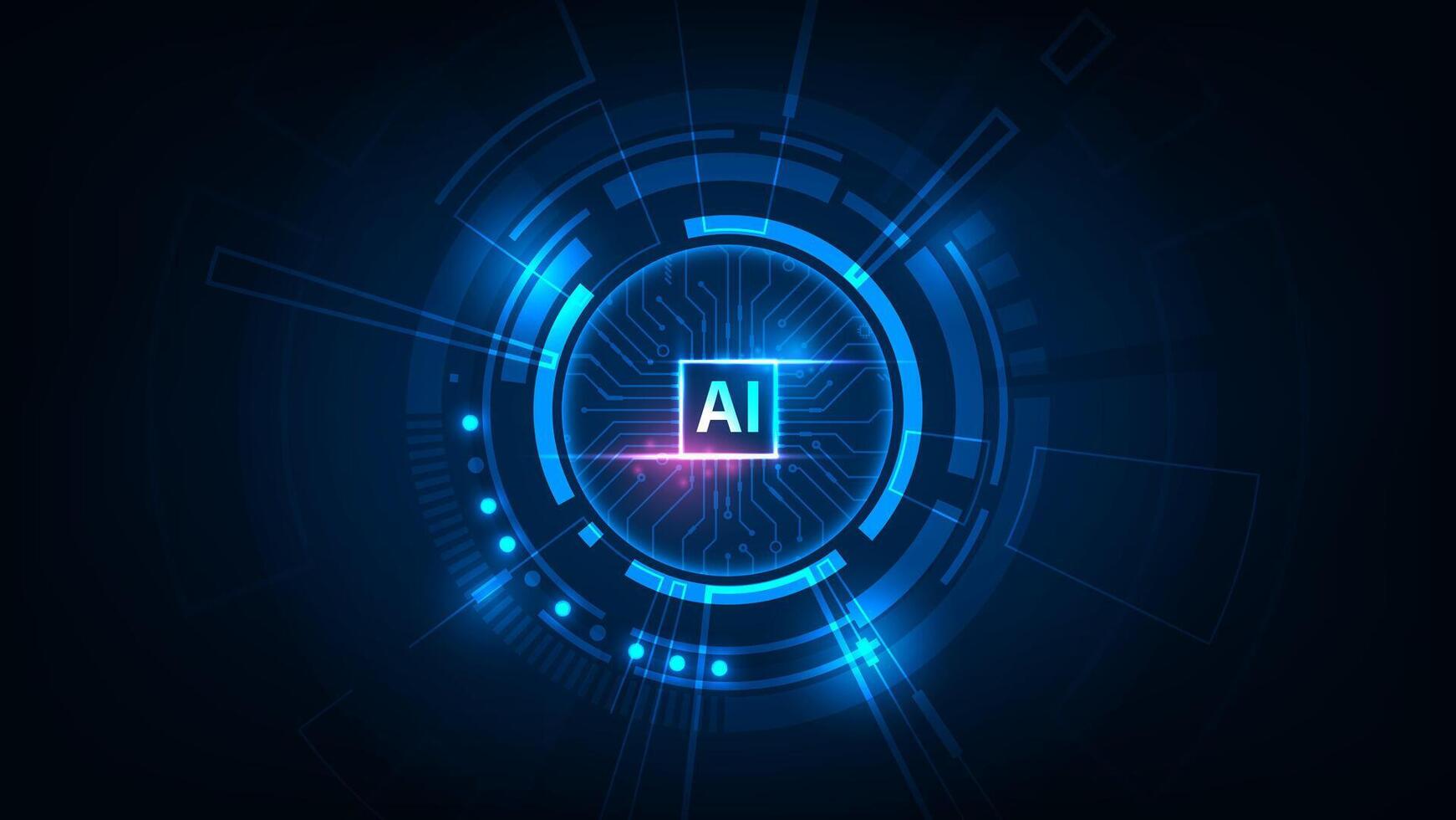 Artificial intelligence hardware microchip concept glowing connection technology abstract background vector