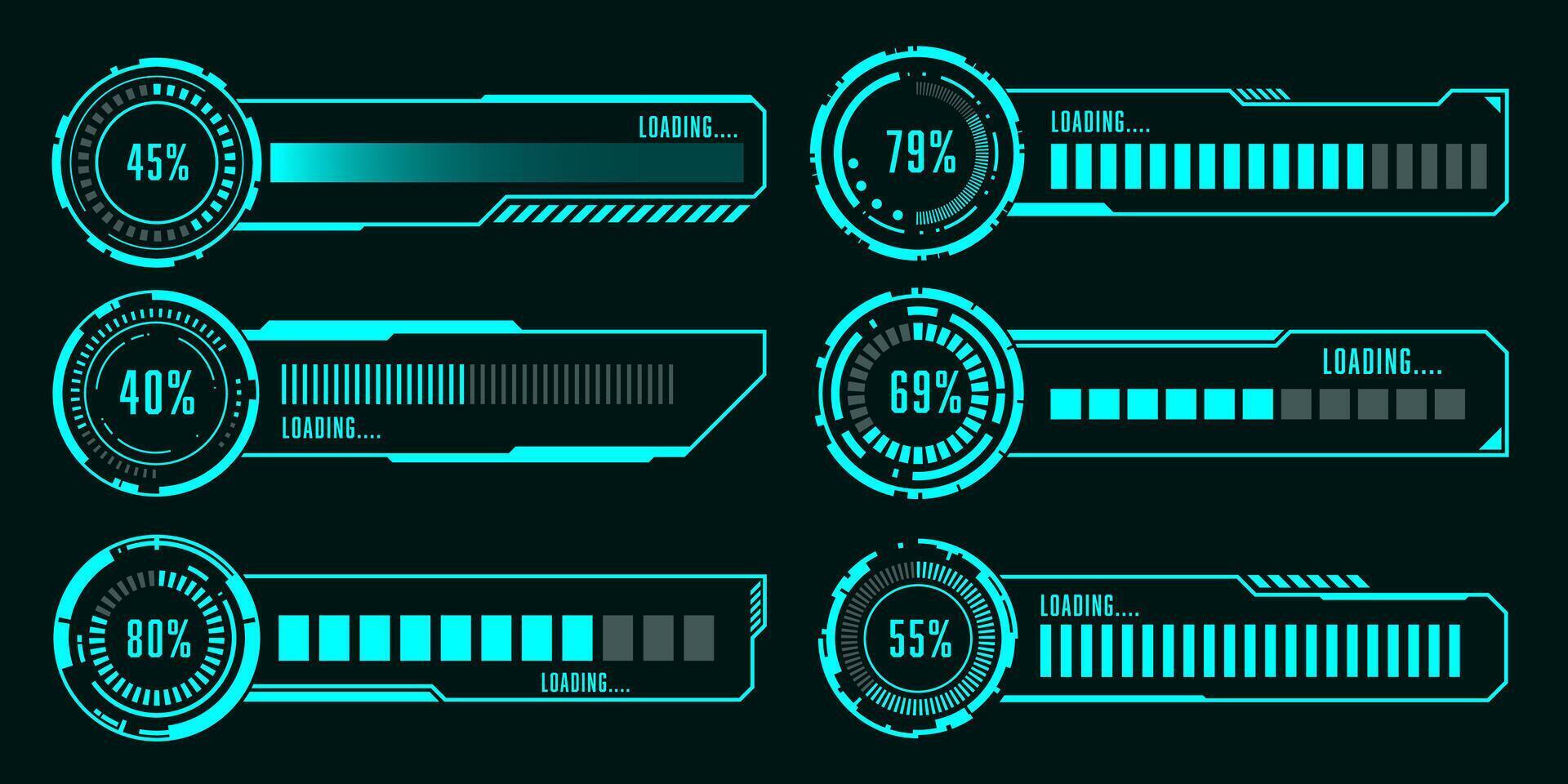 Set of modern loading progress bar HUD user interface elements technology design vector